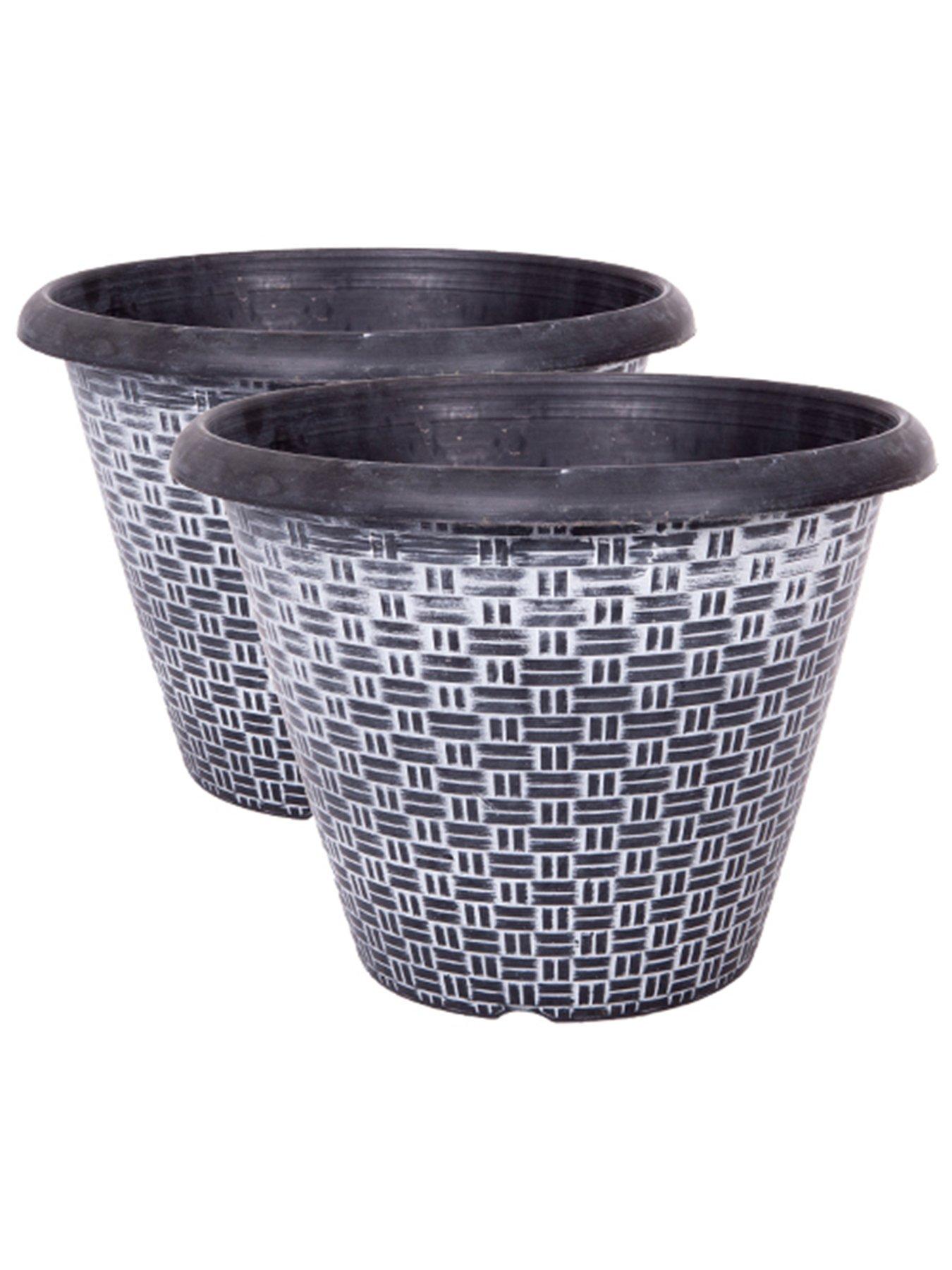 Product photograph of You Garden 2 Wicker Pattern Black Amp Silver Planters 30cm Diameter from very.co.uk