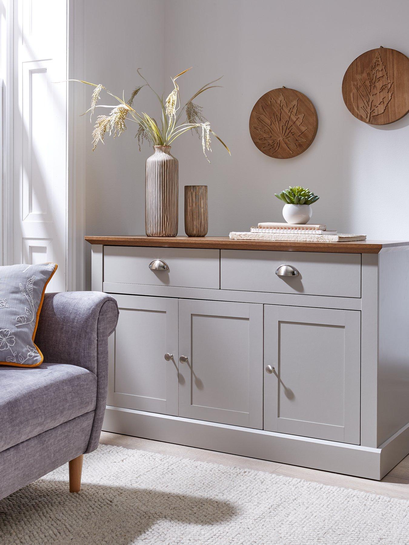 undefined Crawford Large Sideboard - Grey/Dark Oak