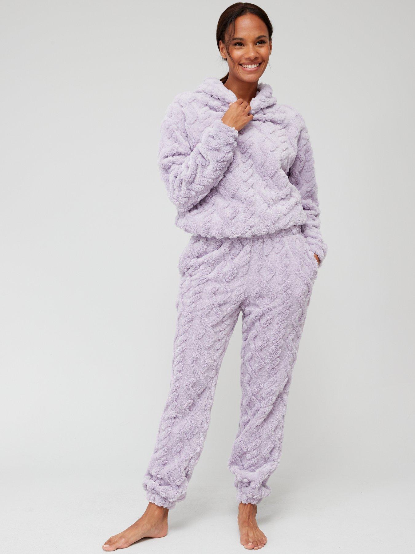 V by Very Cable Fleece Hoodie Lounge Set Light Purple very