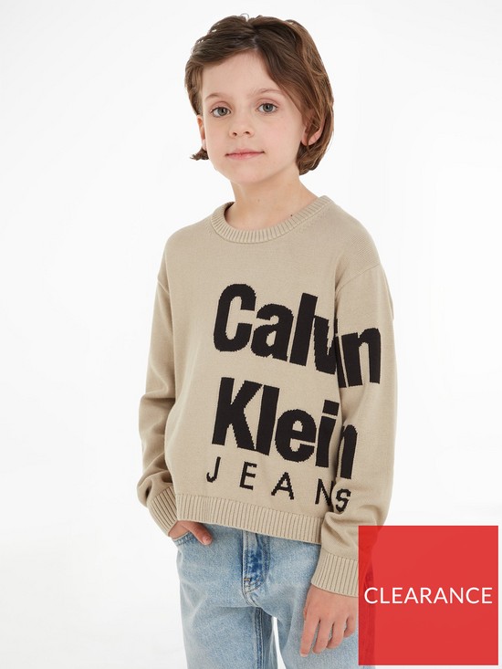 stillFront image of calvin-klein-jeans-boys-blown-up-logo-layers-sweater-plaza-taupe