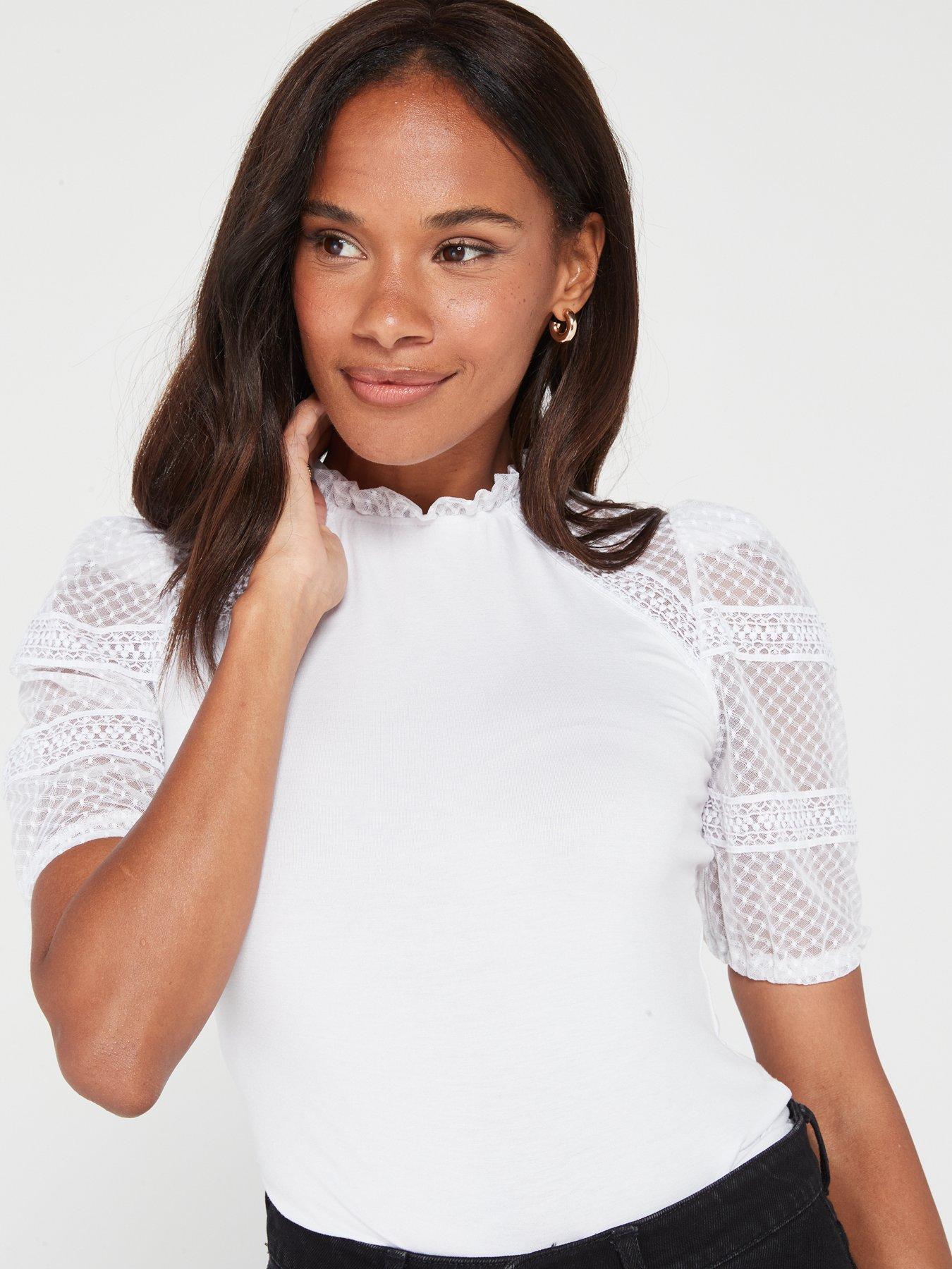 V by Very Lace Sleeve Jersey Top Very.co.uk