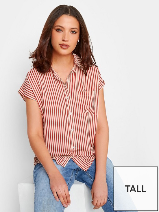 front image of long-tall-sally-red-stripe-short-sleeve-shirt