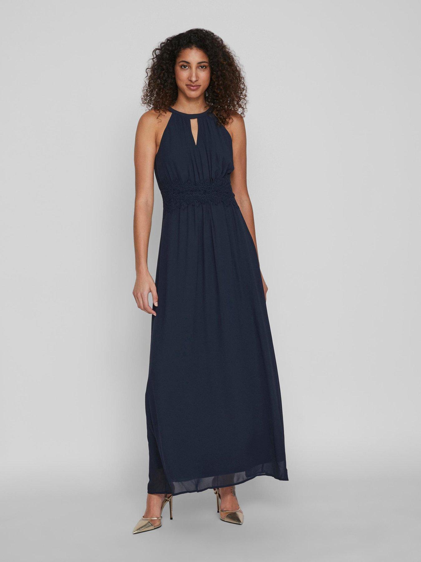 Vila Vimilina Halterneck Maxi Dress - Navy | very.co.uk