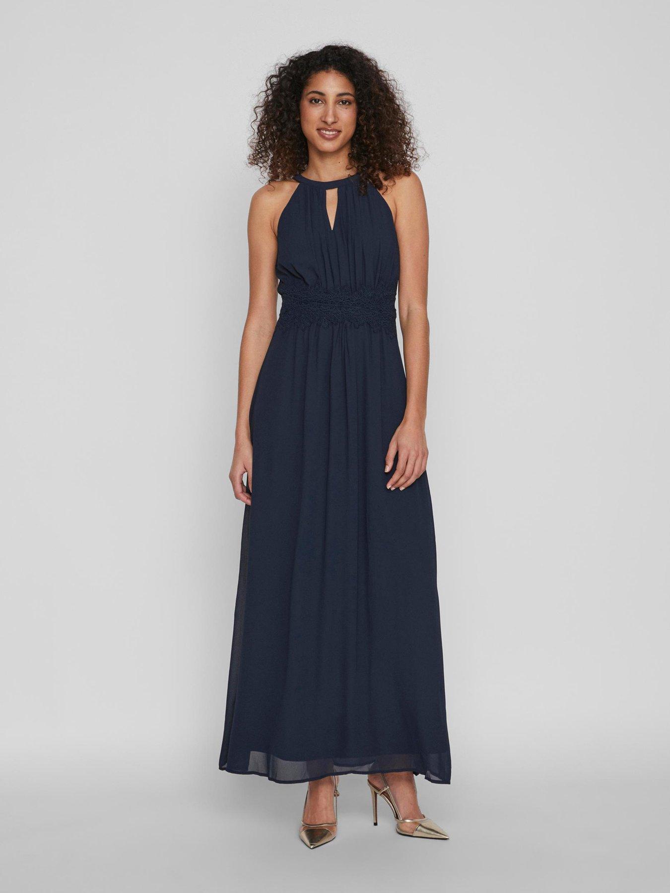 Vila Vimilina Halterneck Maxi Dress - Navy | very.co.uk
