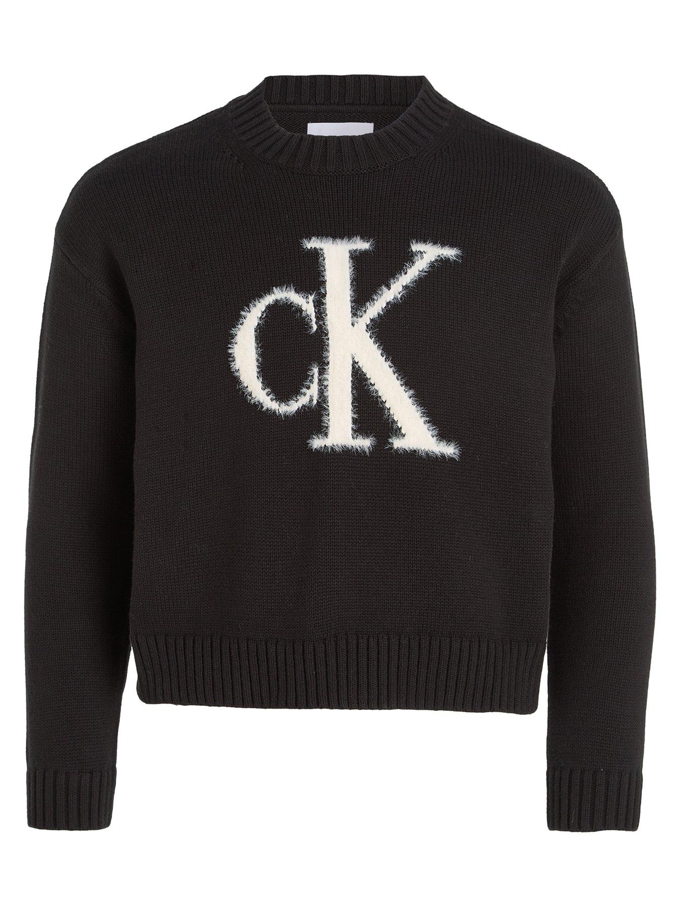 Calvin Klein Jeans Girls Fluffy Monogram Sweater - CK Black