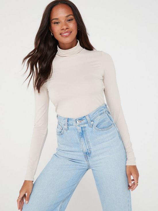 front image of everyday-turtle-neck-long-sleeve-top-nude