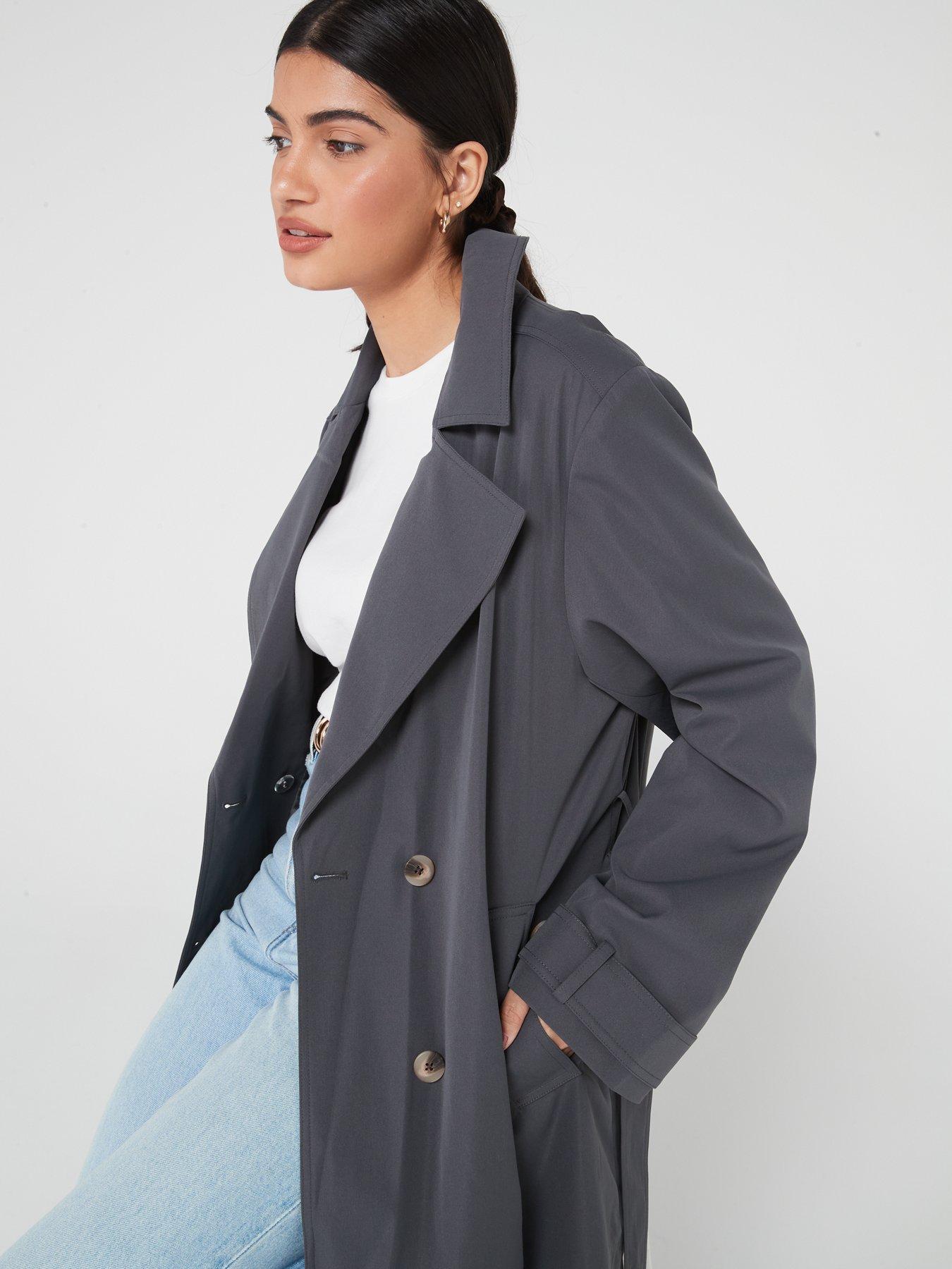Grey trench coat womens uk sales