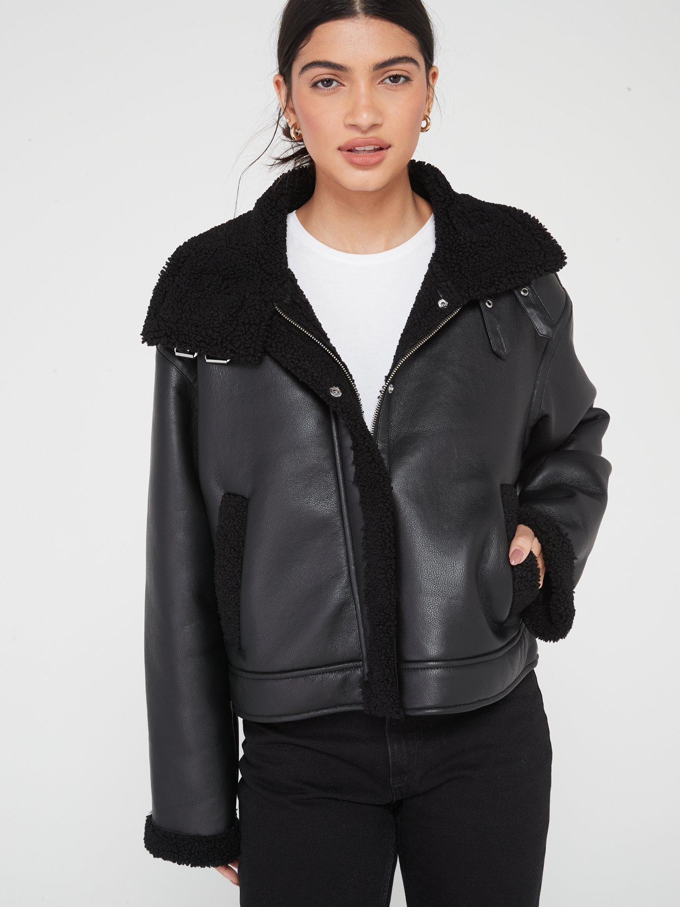 Janelle Short Borg Collar Jacket Black