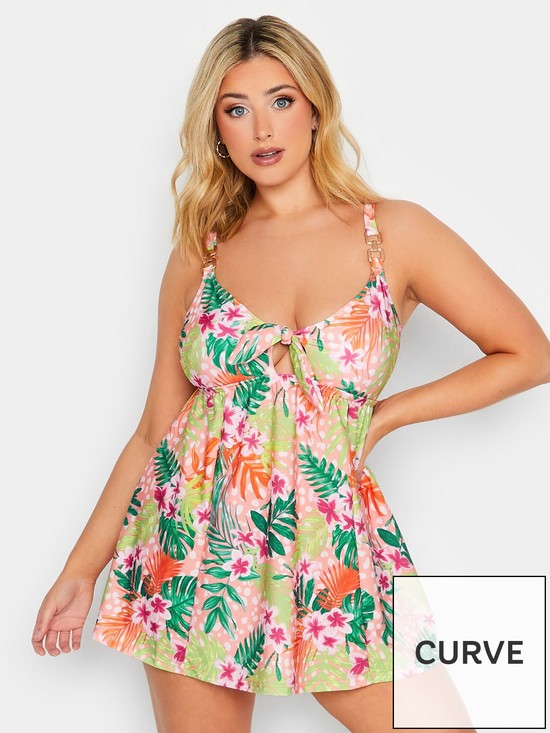 front image of yours-bali-floral-metal-trim-swimdress