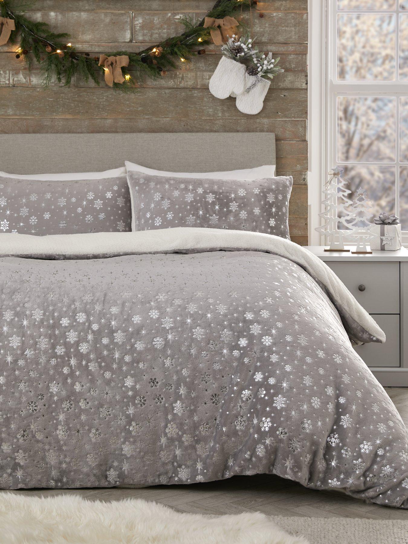 Very Home Sparkle Snowflake Fleece Duvet Cover Set Silver very