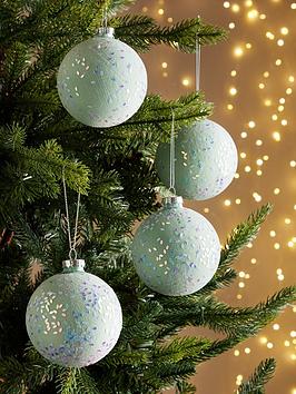 Product photograph of Festive Set Of 4 Glass Green Christmas Tree Baubles from very.co.uk