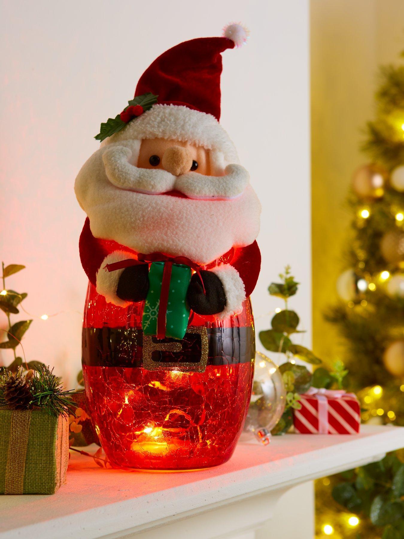 Image 1 of 4 of Festive Battery Operated Lit Glass Santa Christmas Decoration