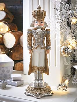 Product photograph of Festive Beaded Effect Christmas Nutcracker Decoration - Gold Silver from very.co.uk