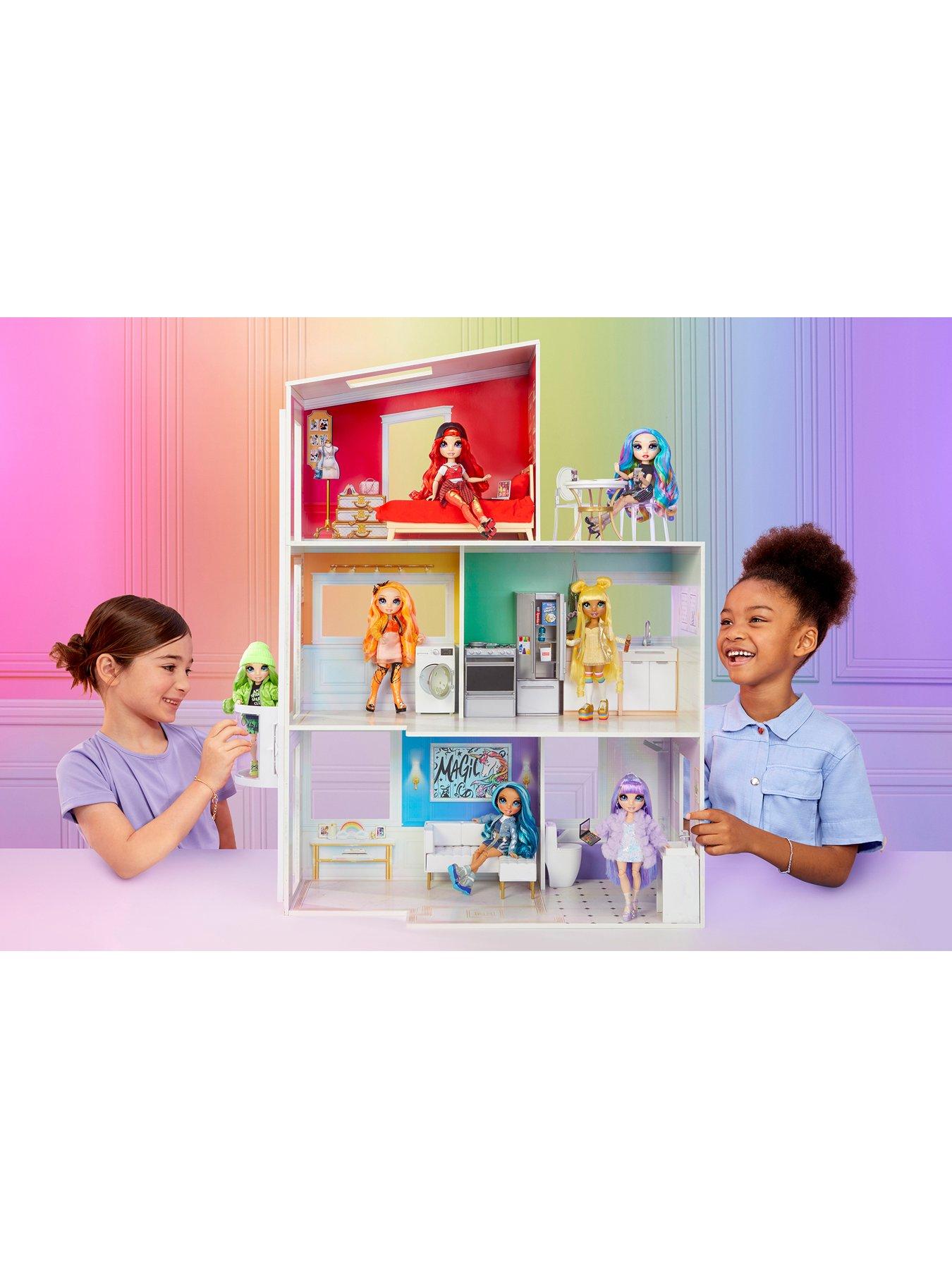 Rainbow High Townhouse 3-Story Wood Dollhouse Playset with 5 Colorful Rooms  & Rooftop Patio. Fully Furnished Fashion Home, Working Elevator and Play