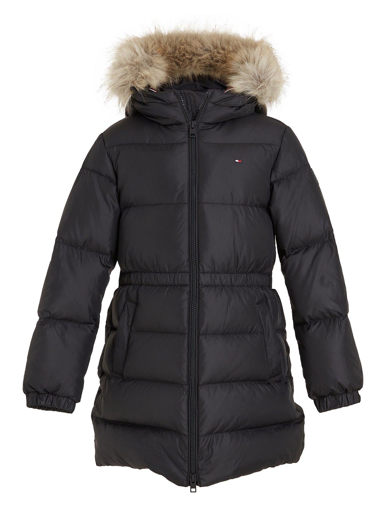 Girls Long Waisted Down Jacket - Black