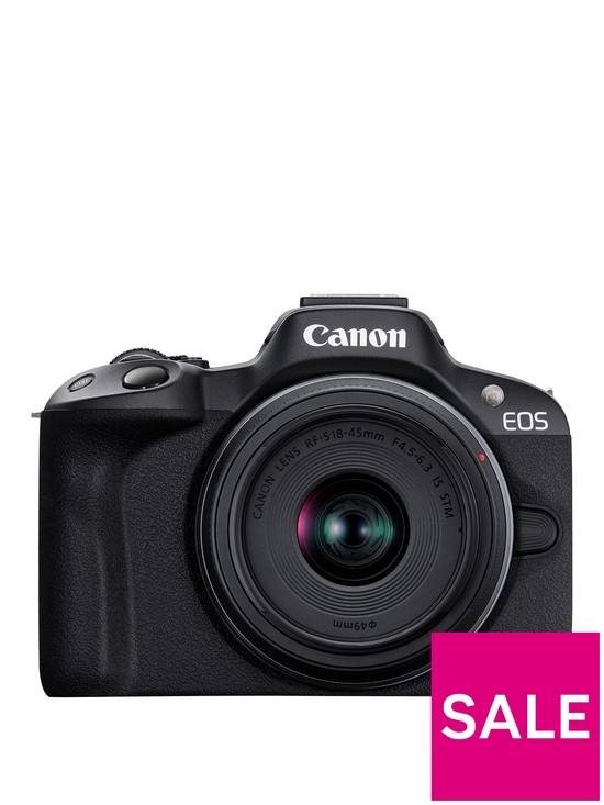 stillFront image of canon-eos-r50-aps-c-mirrorless-camera-inc-rf-s-18-45mm-lens-creator-kit-black
