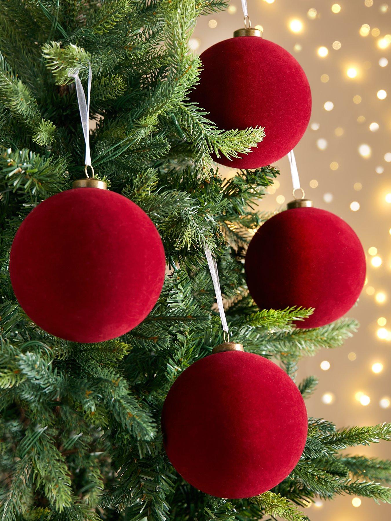 Product photograph of Very Home Set Of 4 Large Flocked Christmas Tree Baubles - Burgundy from very.co.uk