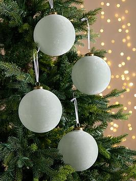 Product photograph of Very Home Set Of 4 Large Flocked Christmas Tree Baubles - Green from very.co.uk