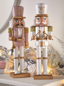 Product photograph of Very Home Set Of 2 Pink White Nutcracker Christmas Decorations - 12 Inch from very.co.uk