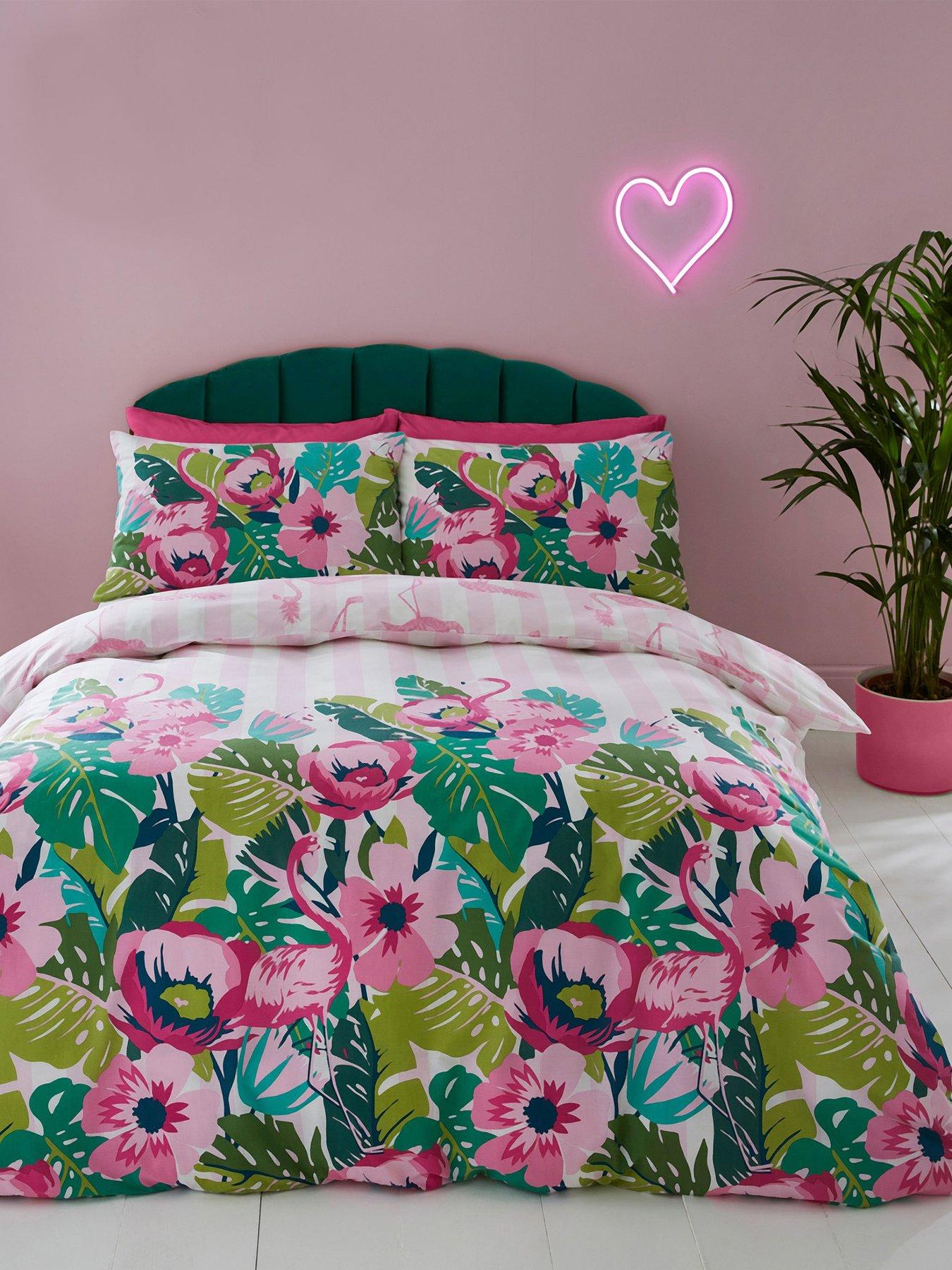 Product photograph of Sassy B Tropical Flamingo Stripe Duvet Cover Set from very.co.uk