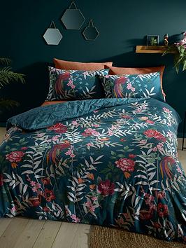 Product photograph of Catherine Lansfield Tropical Floral Birds Duvet Cover Set from very.co.uk