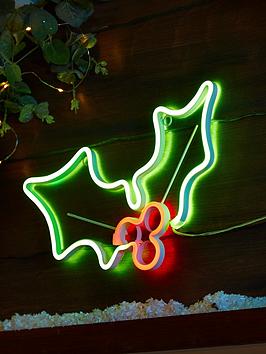 Product photograph of Very Home Neon Wall Mounting Holly Outdoor Christmas Light from very.co.uk