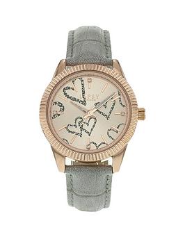 lipsy grey strap buckle watch with rose gold dial
