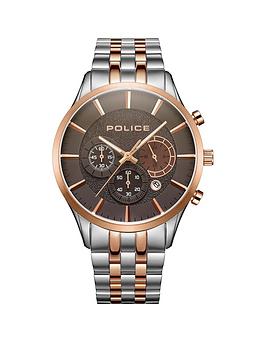 police cage silver and rose gold stainless steel bracelet watch with gun dial
