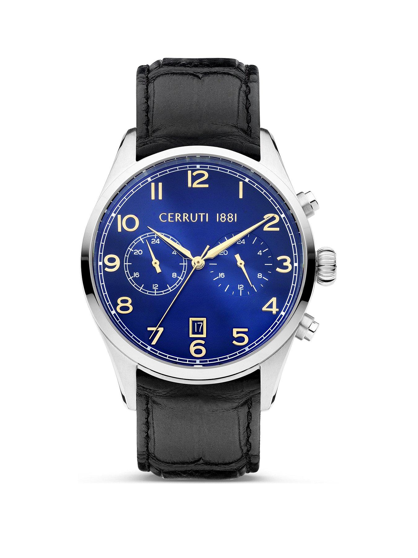 Cerruti CAVARENO Black Leather Strap Buckle watch with Blue dial