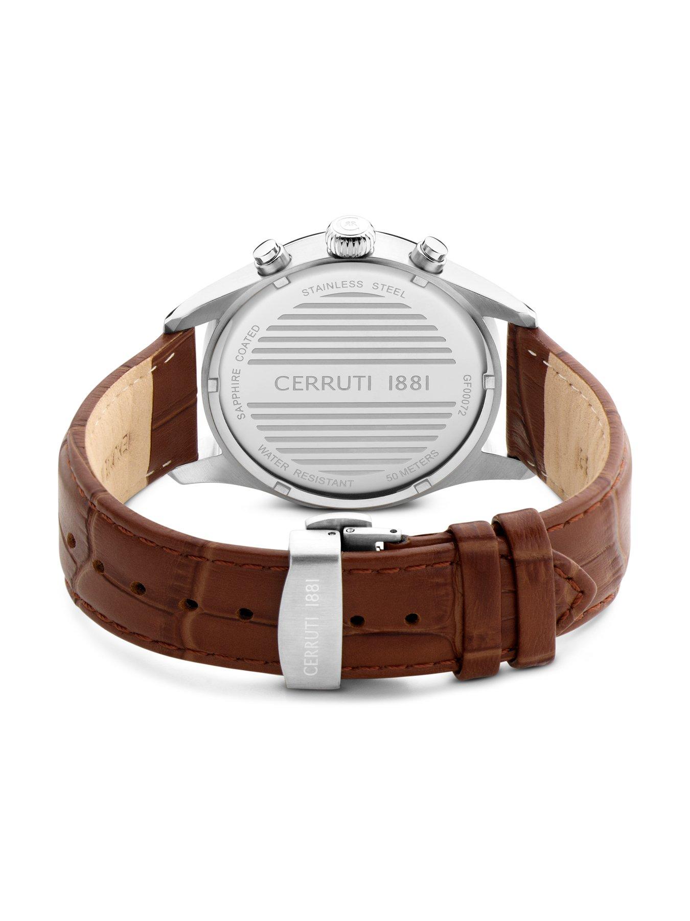 CAVARENO Brown Leather Strap Buckle watch with Green Dial