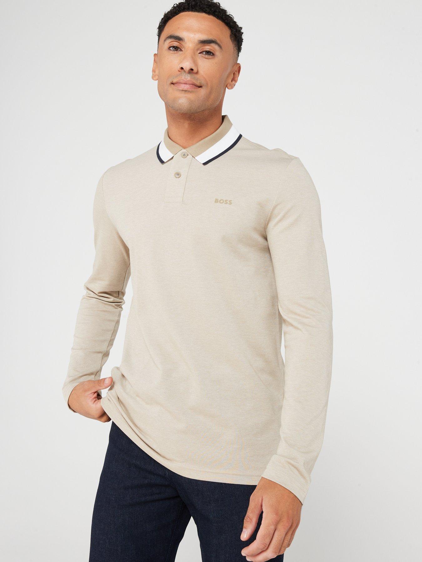 BOSS Peoxfordlong 1 Long Sleeve Polo Shirt Beige