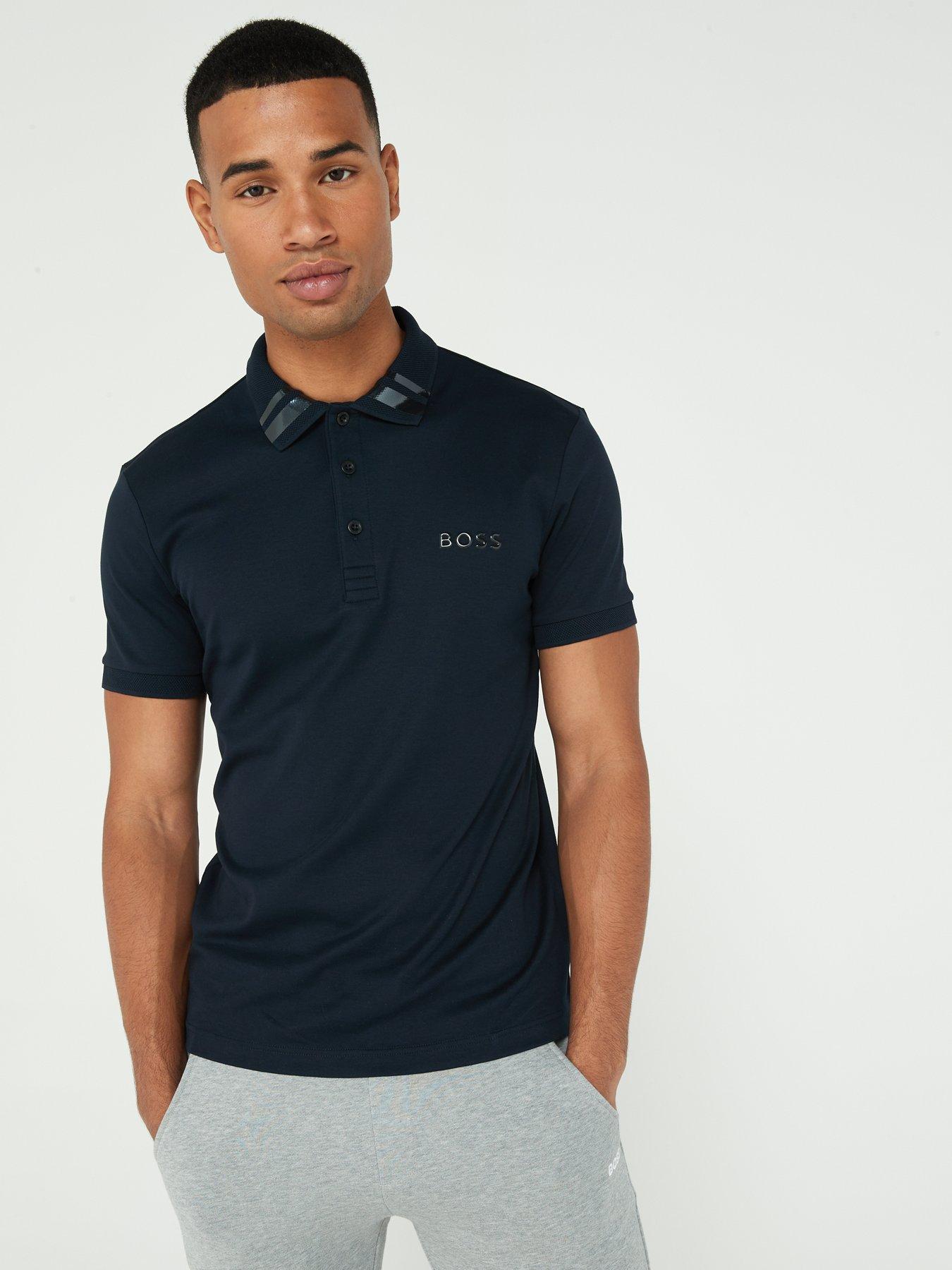 BOSS Paule Mirror Slim Fit Polo Shirt - Dark Blue | very.co.uk