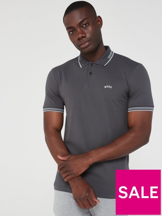 front image of boss-paul-curved-slim-fit-polo-shirt-dark-grey
