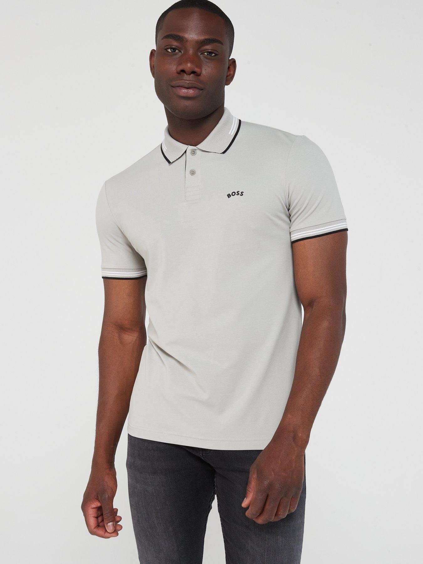 BOSS Paul Curved Slim Fit Polo Shirt Grey Very