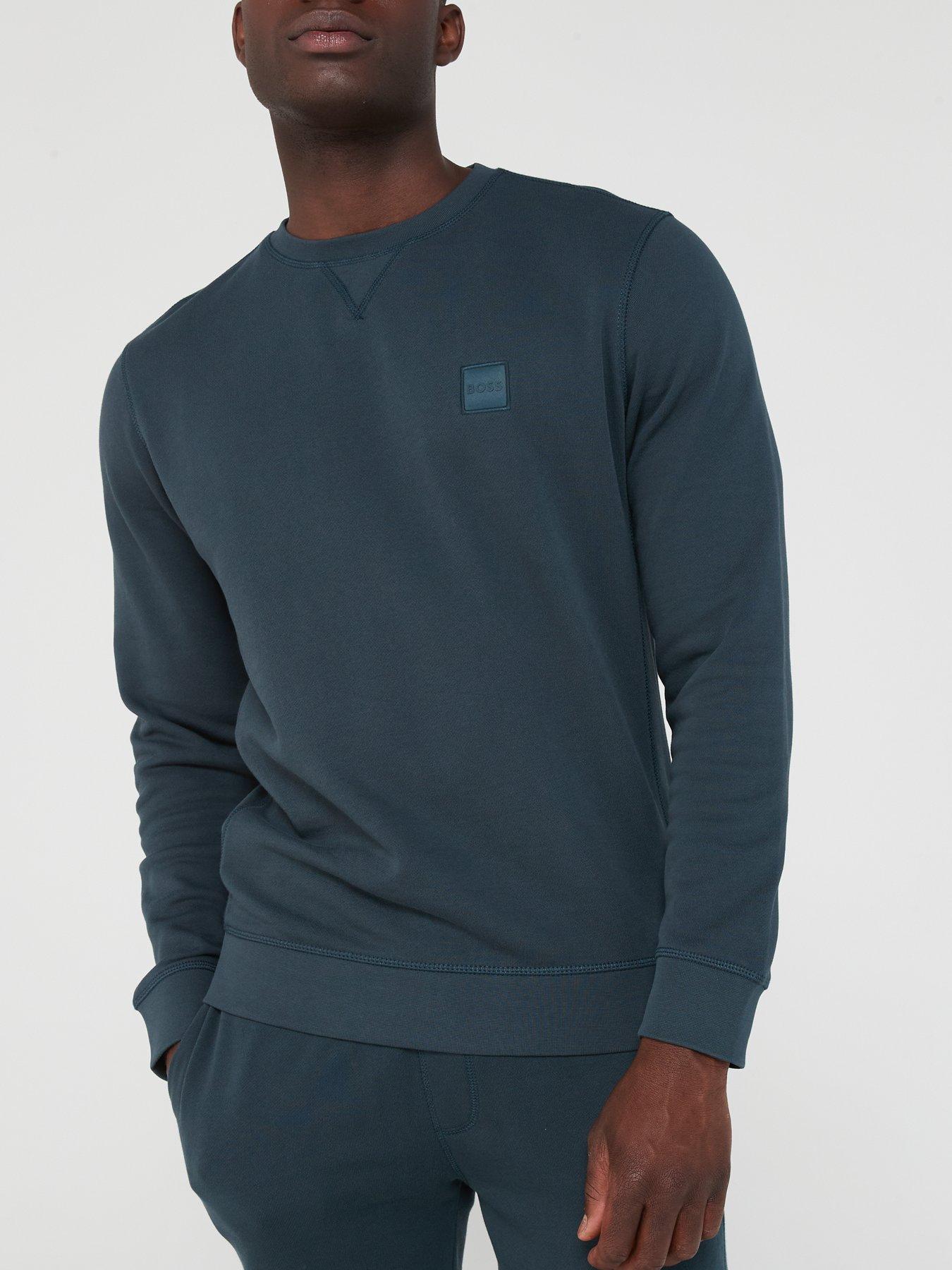 Gray Front Pocket Aqua Embroidery Fleece Crewneck