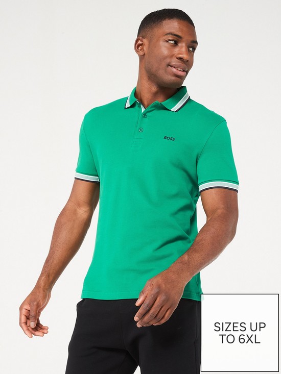 front image of boss-paddy-regular-fit-polo-shirt-dark-green