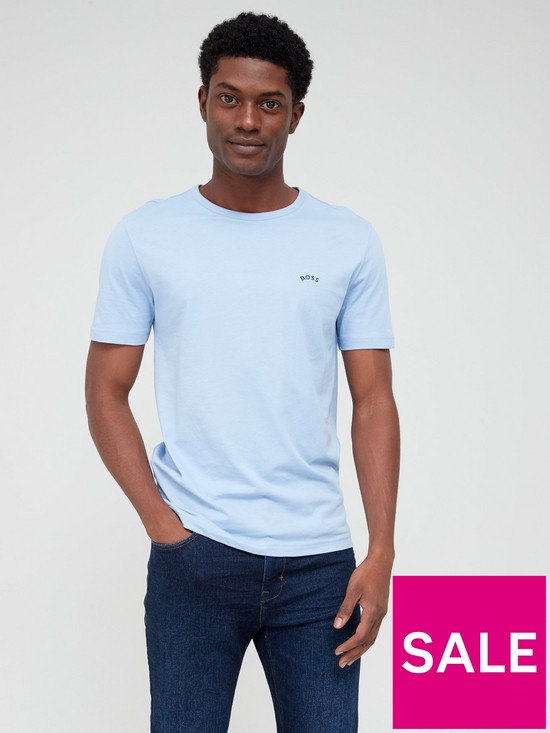 front image of boss-curved-regular-fit-t-shirt-blue