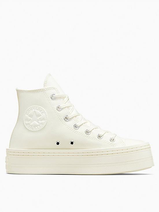 front image of converse-womens-modern-lift-hi-top-trainers-off-white