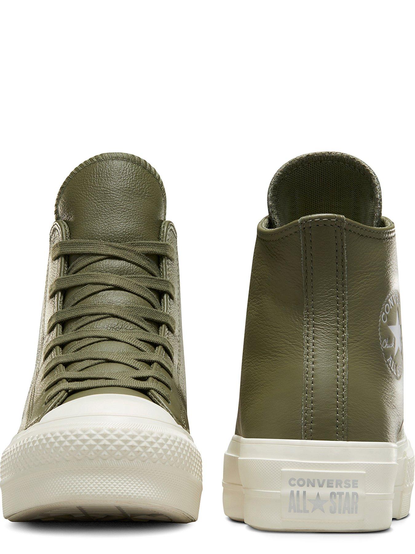 dark green leather converse