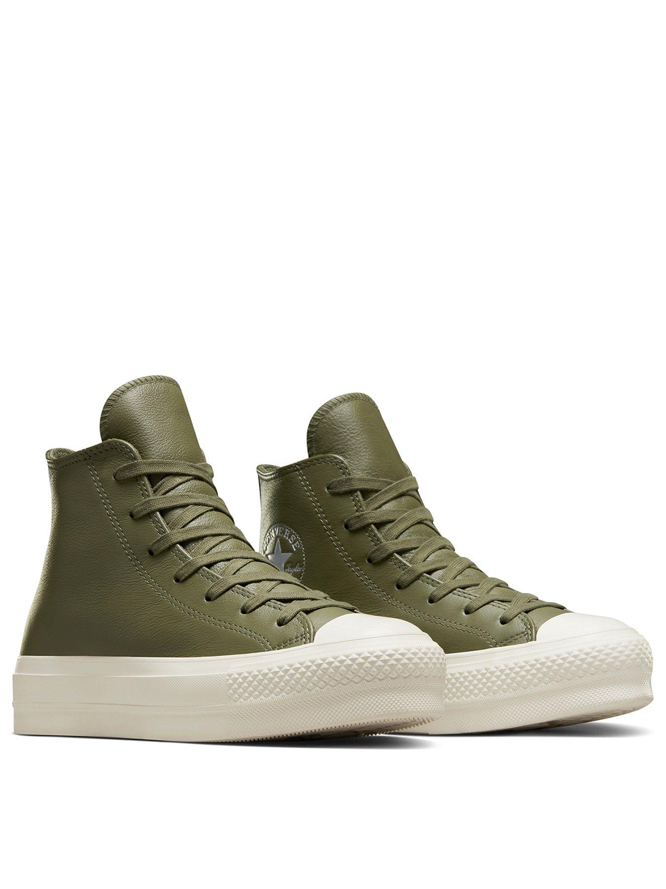 Chuck Taylor All Star Lift Leather Hi-Tops - Dark Green