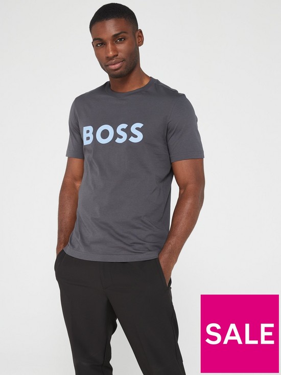 front image of boss-tee-1-regular-fit-t-shirt-dark-grey