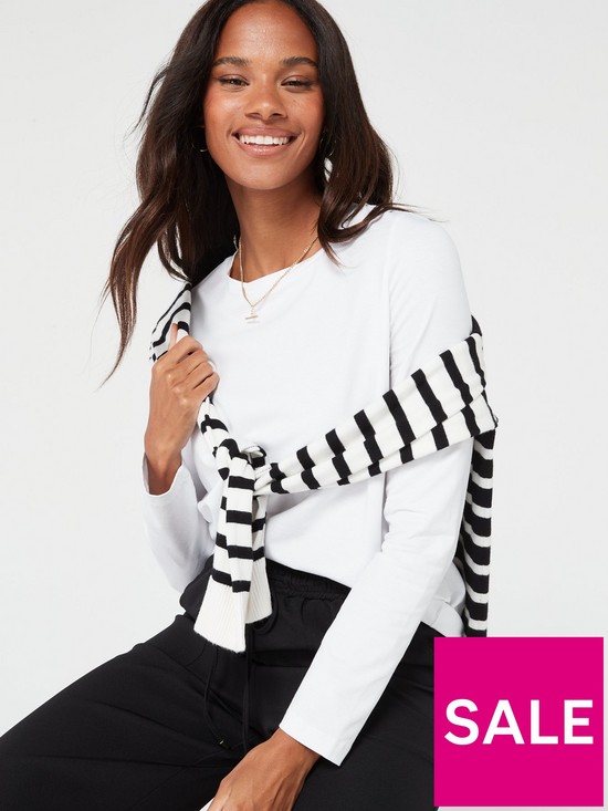 front image of everyday-essential-loose-fit-crew-neck-long-sleeve-top-white