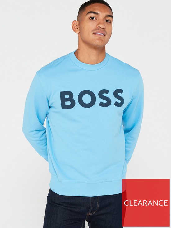 front image of boss-webasiccrew-crew-neck-sweatshirt-blue