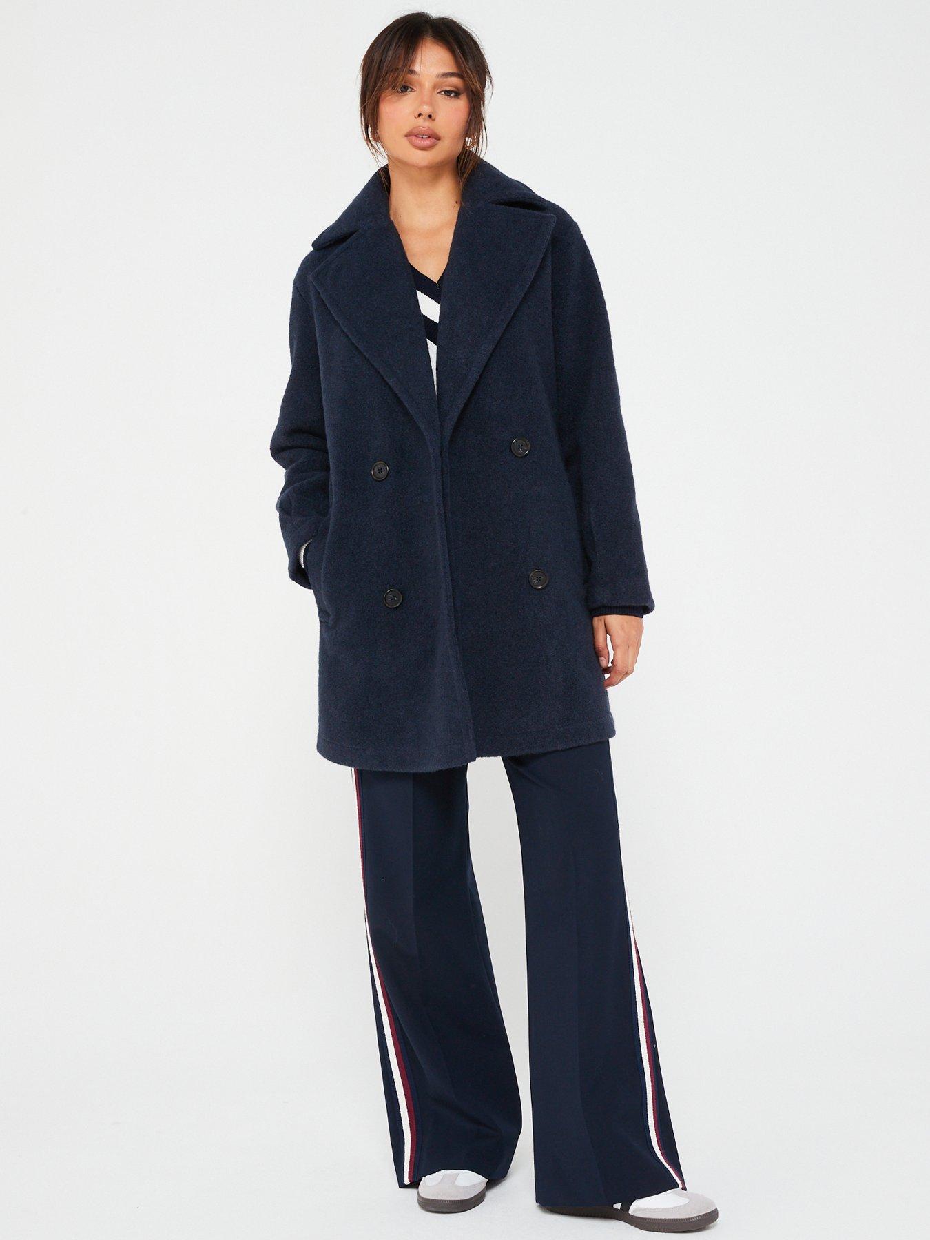 Faux Wool Db Pea Coat - Navy