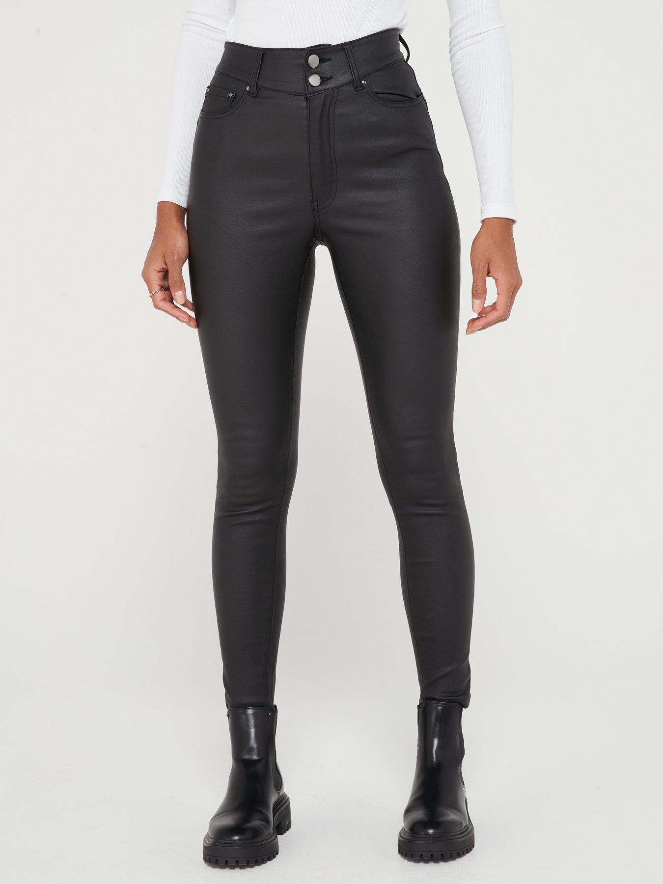 New Look Black Coated Leather-Look Mid Rise Lift & Shape Emilee Jeggings