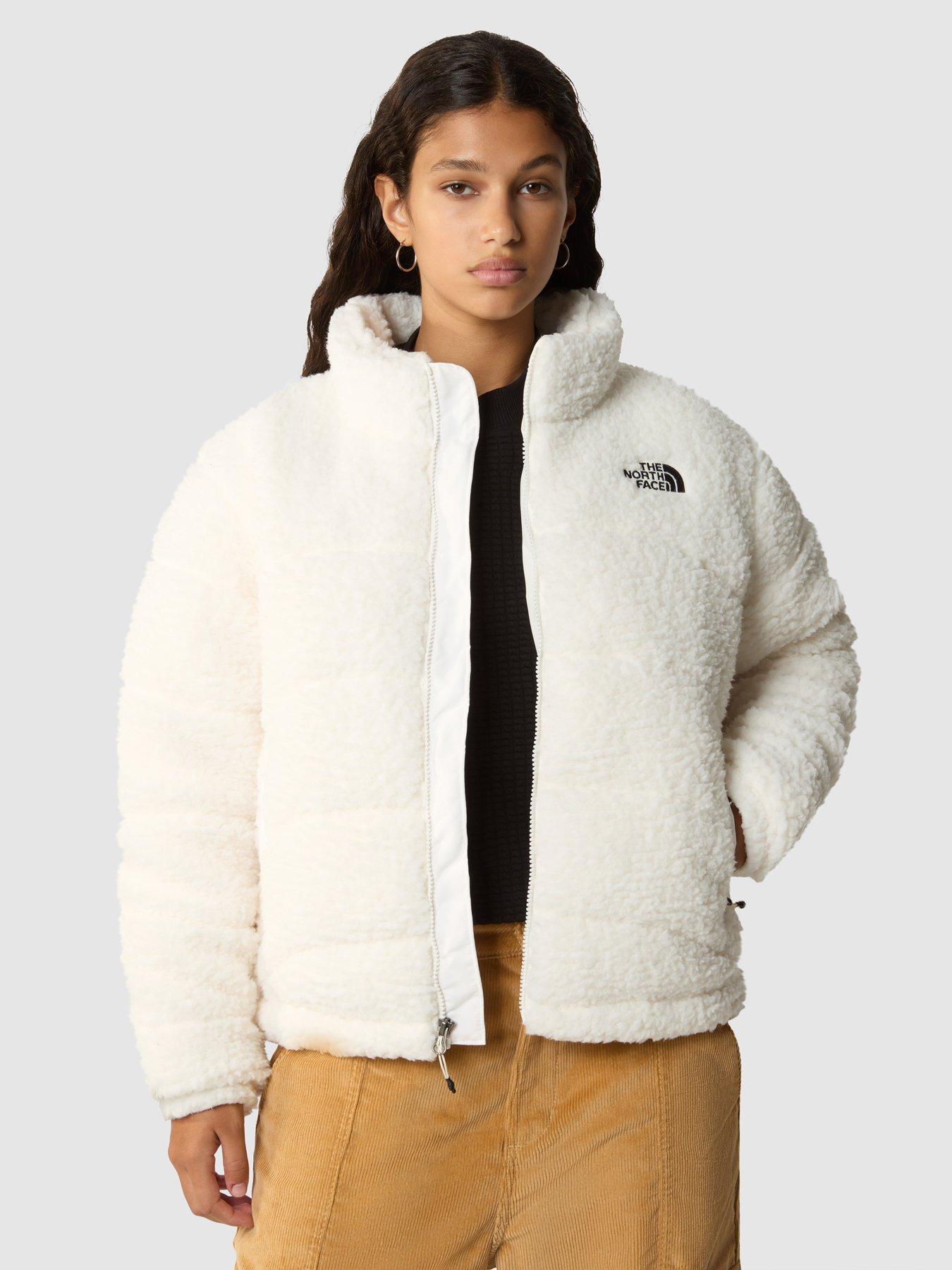 North face white fuzzy on sale jacket