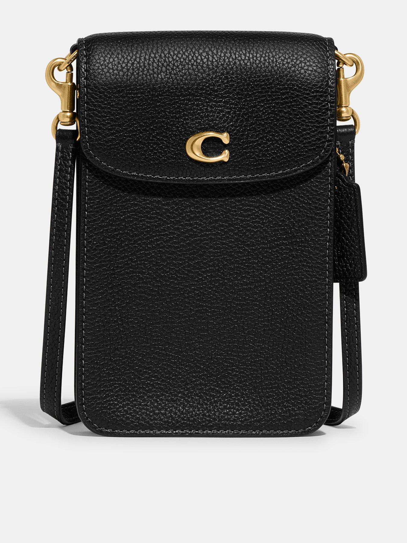 Coach Polished Pebble Leather C Phone Crossbody Black