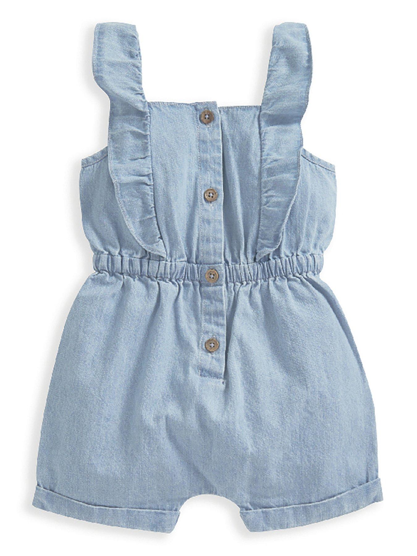 Image 1 of 4 of Mamas & Papas Baby Girls Chambray Playsuit - Blue