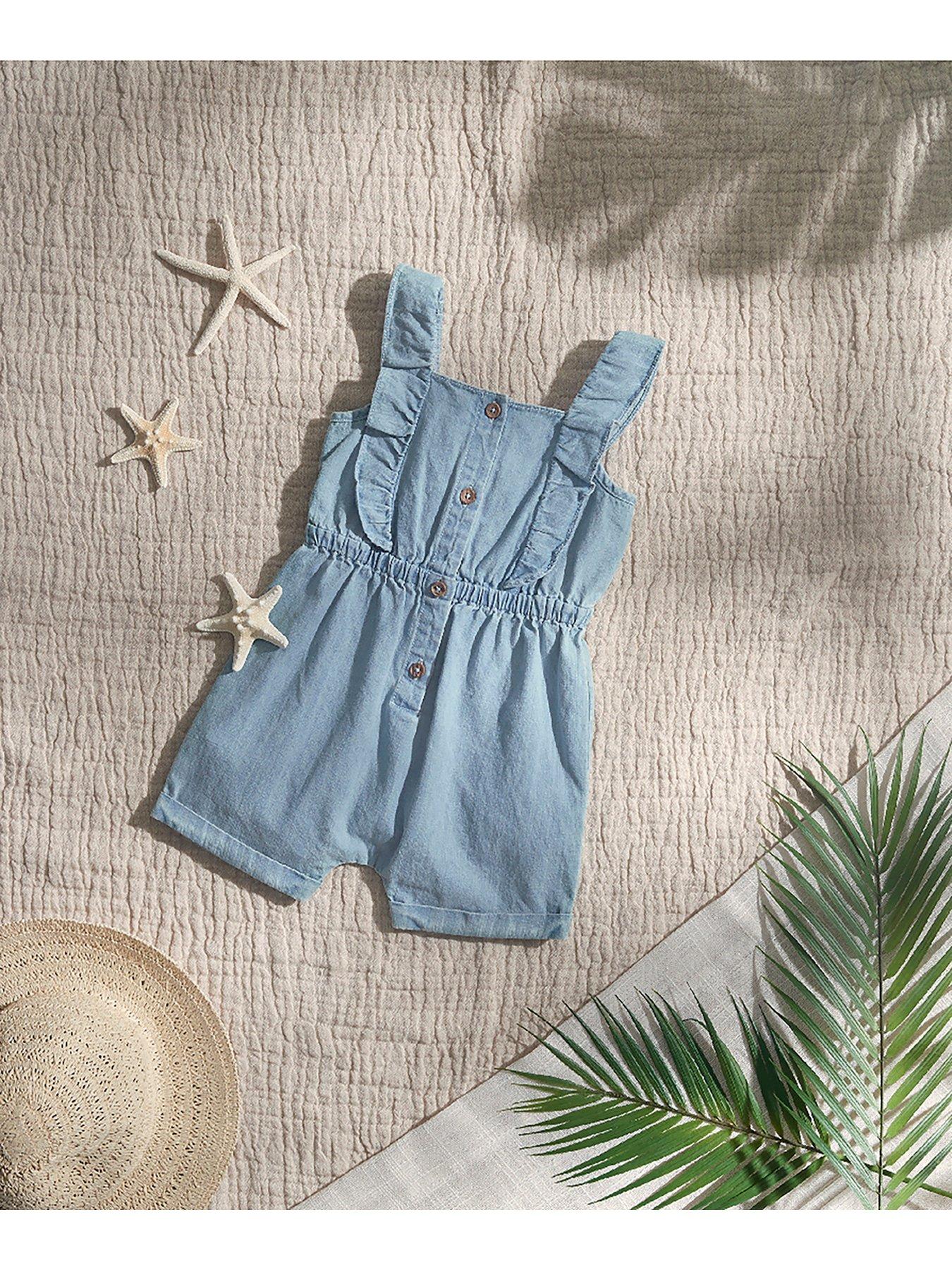 Image 2 of 4 of Mamas & Papas Baby Girls Chambray Playsuit - Blue