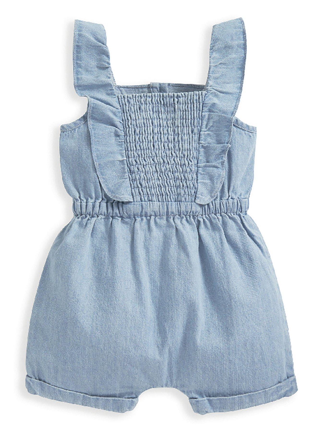 Image 3 of 4 of Mamas & Papas Baby Girls Chambray Playsuit - Blue